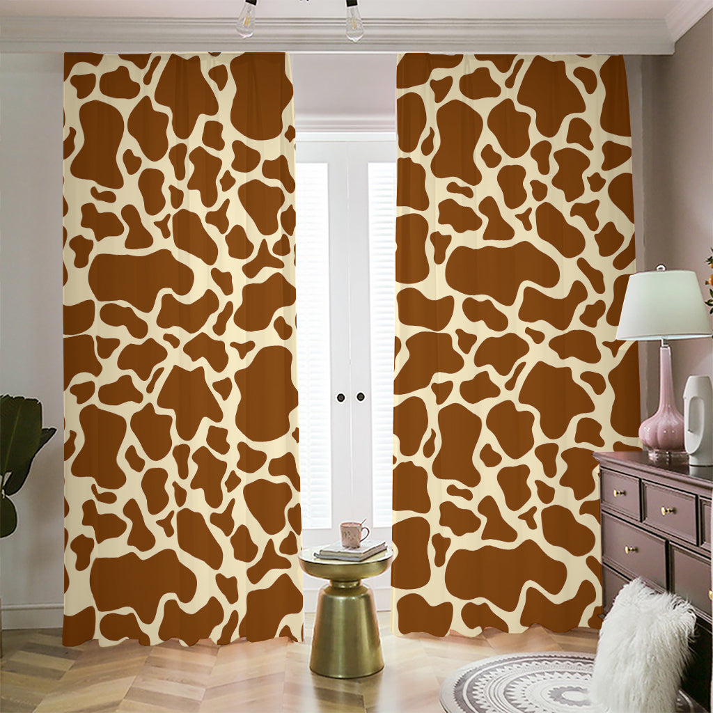 Brown Cow Print Blackout Pencil Pleat Curtains