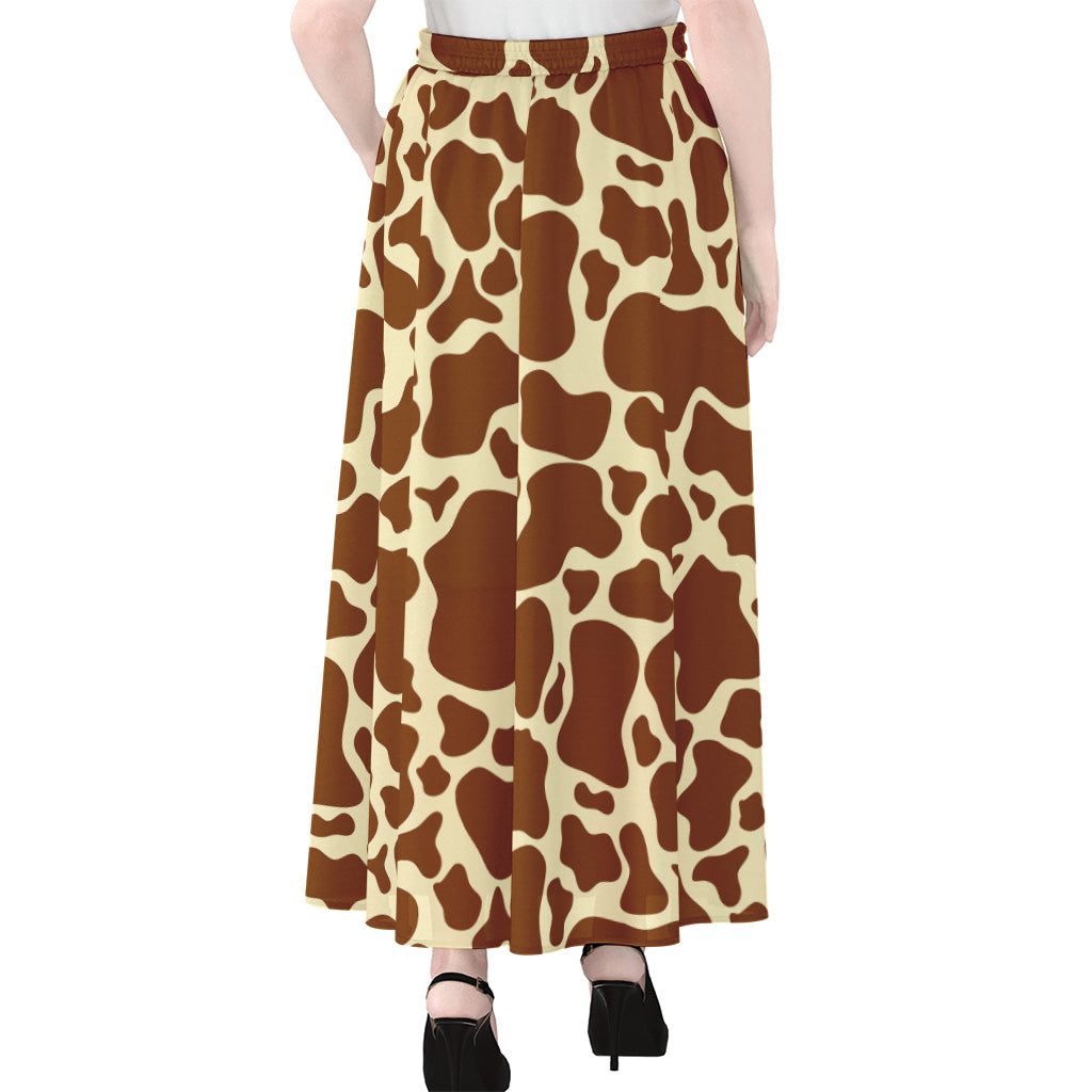 Brown Cow Print Chiffon Maxi Skirt