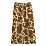 Brown Cow Print Cotton Front Slit Maxi Skirt