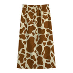 Brown Cow Print Cotton Front Slit Maxi Skirt