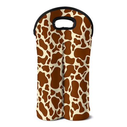 Brown Cow Print Double Neoprene Wine Tote