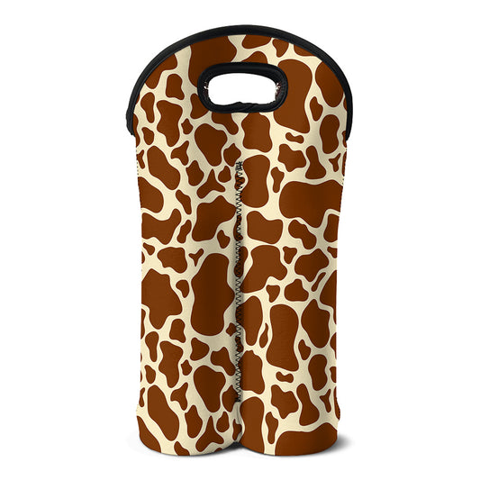 Brown Cow Print Double Neoprene Wine Tote