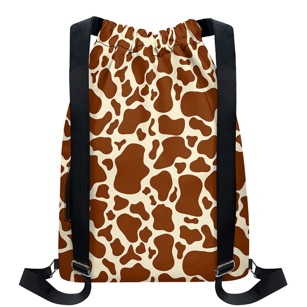 Brown Cow Print Drawstring Backpack