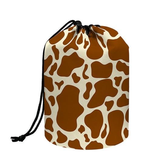 Brown Cow Print Drawstring Makeup Bag