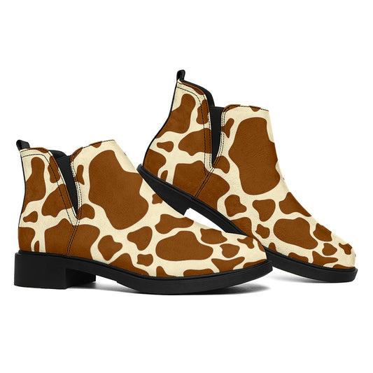 Brown Cow Print Flat Ankle Boots