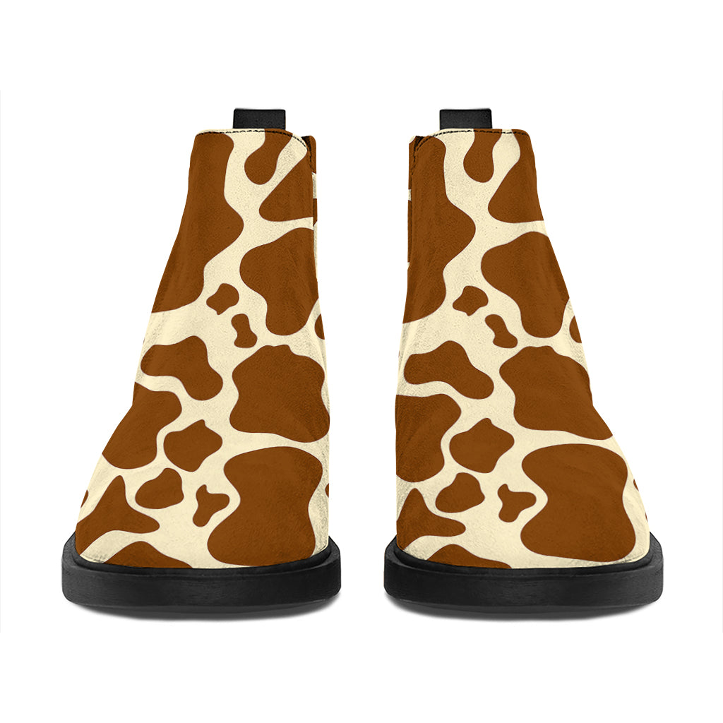 Brown Cow Print Flat Ankle Boots