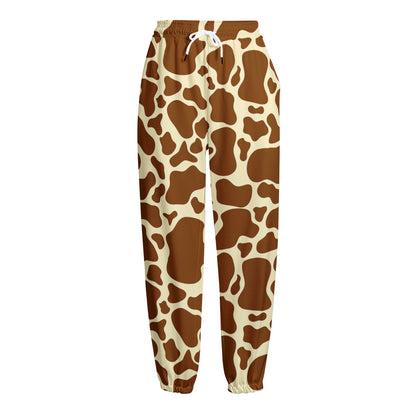 Brown Cow Print Fleece Lined Knit Pants