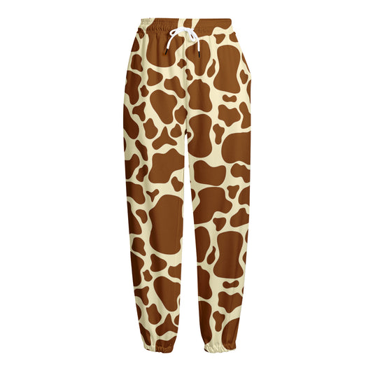Brown Cow Print Fleece Lined Knit Pants