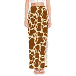 Brown Cow Print High Slit Maxi Skirt