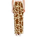 Brown Cow Print High Slit Maxi Skirt