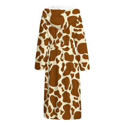 Brown Cow Print Hooded Bathrobe