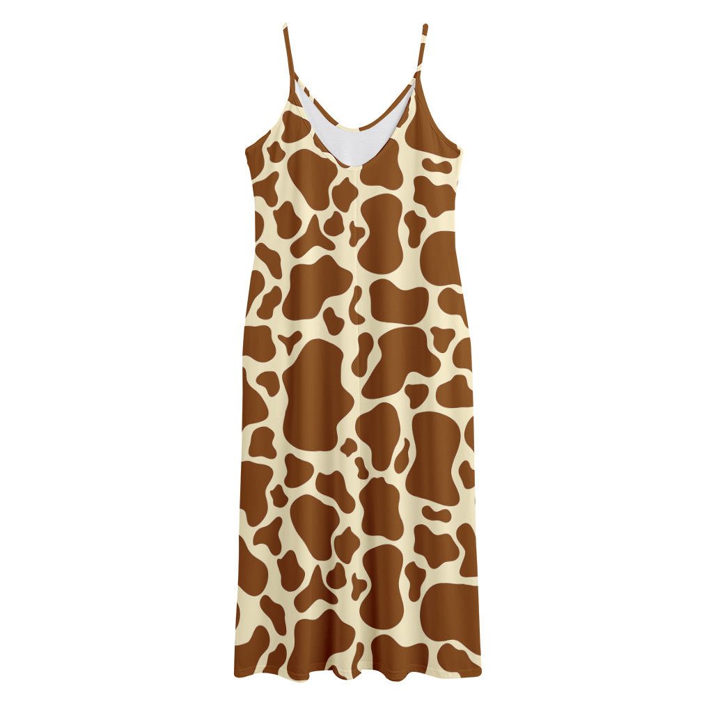 Brown Cow Print Jersey Midi Cami Dress