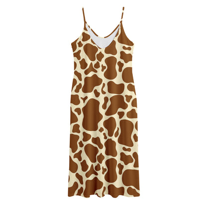 Brown Cow Print Jersey Midi Cami Dress