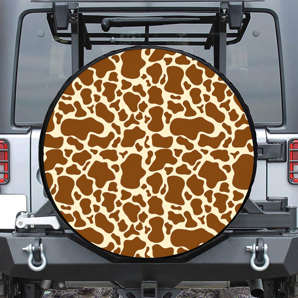 Brown Cow Print Leather Spare Tire Cover