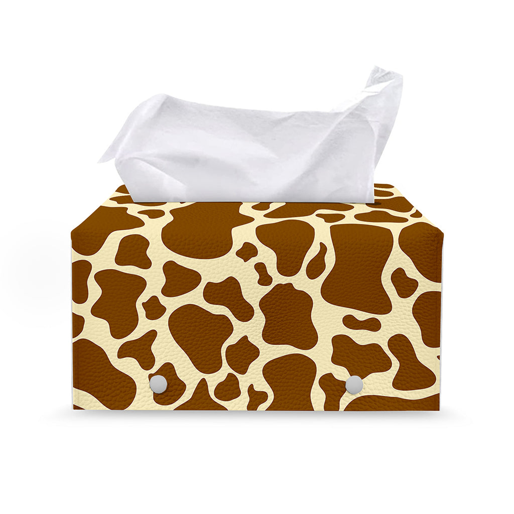 Brown Cow Print Leather Tissue Box Cover