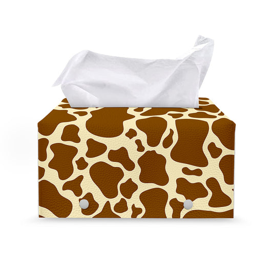Brown Cow Print Leather Tissue Box Cover