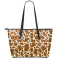 Brown Cow Print Leather Tote Bag With Zipper