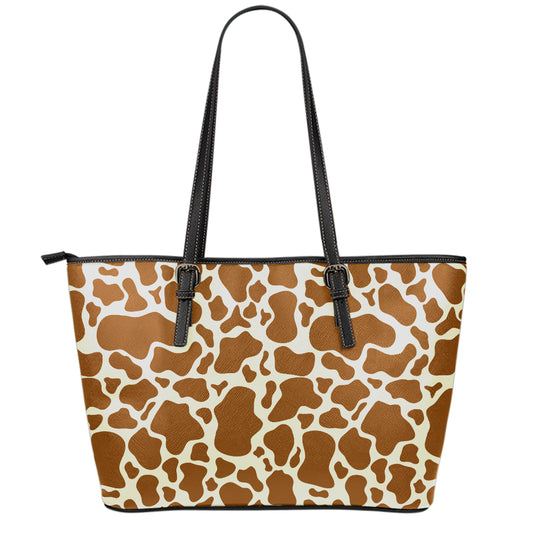 Brown Cow Print Leather Tote Bag