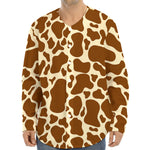 Brown Cow Print Long Sleeve Baseball Jersey