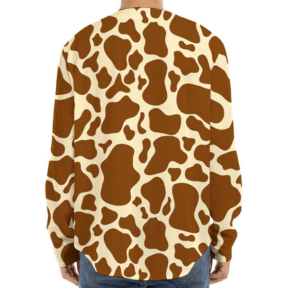 Brown Cow Print Long Sleeve Baseball Jersey