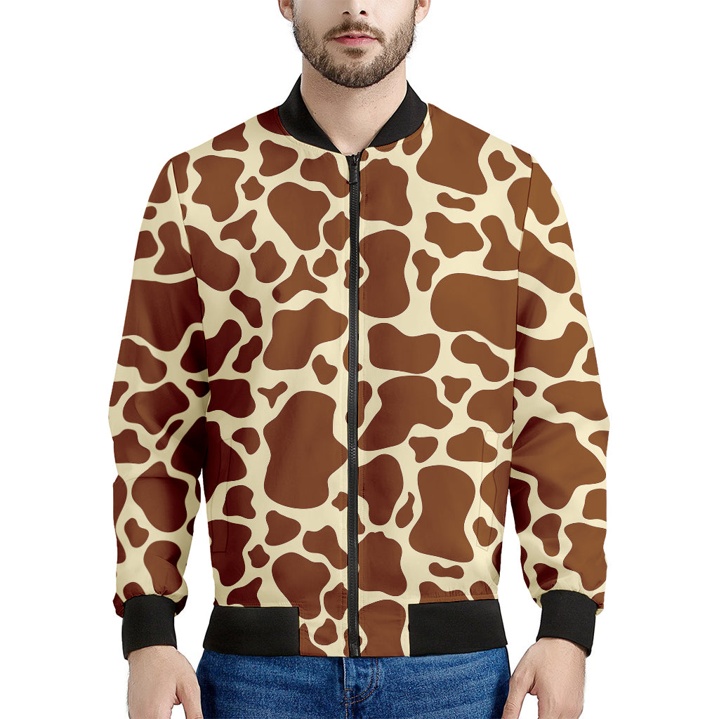 Brown Cow Print Men's Bomber Jacket