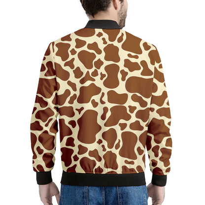 Brown Cow Print Men's Bomber Jacket