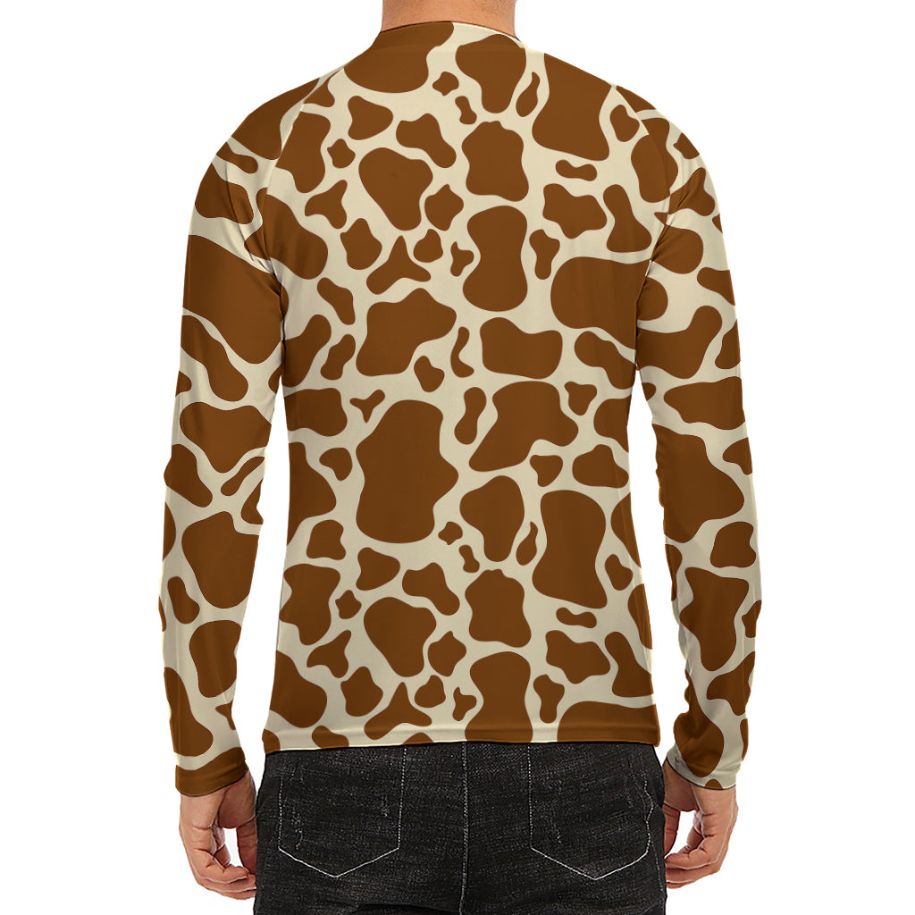 Brown Cow Print Men's Long Sleeve Rash Guard