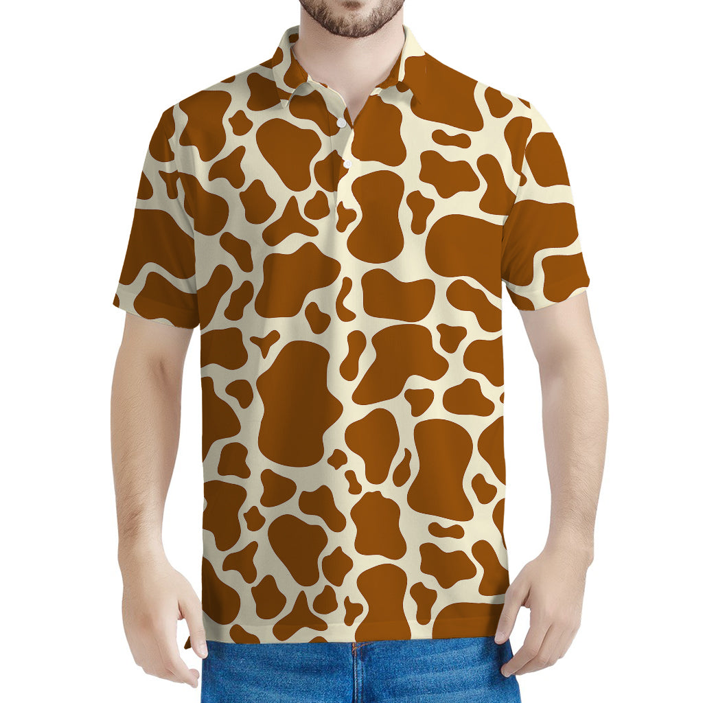 Brown Cow Print Men's Polo Shirt