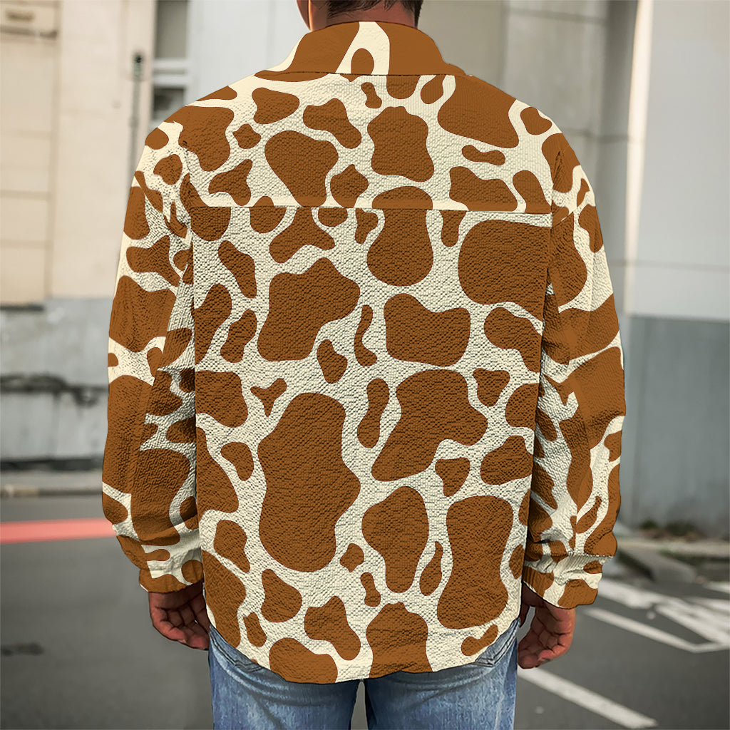 Brown Cow Print Men's Shirt Jacket