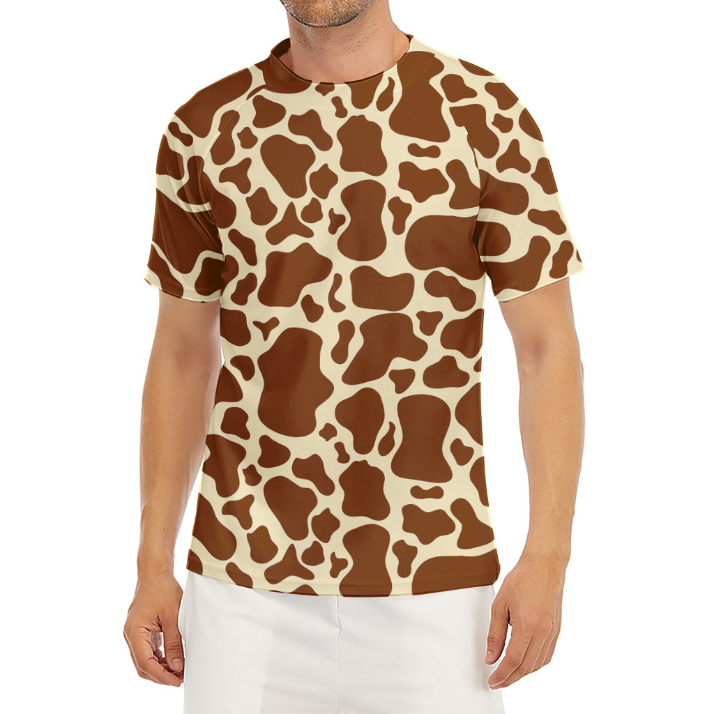 Brown Cow Print Men's Short Sleeve Rash Guard
