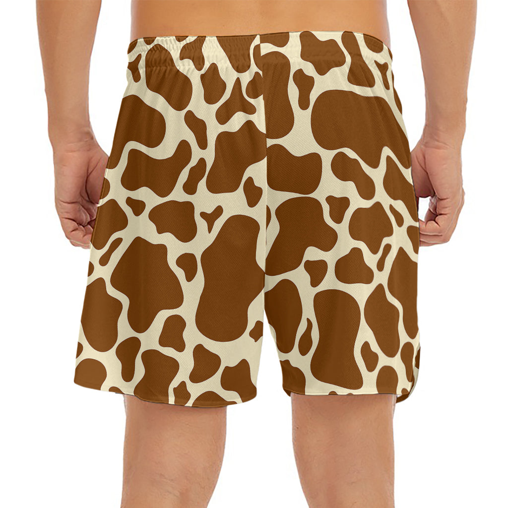 Brown Cow Print Men's Split Running Shorts