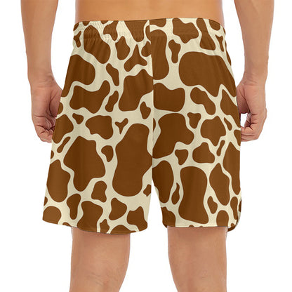 Brown Cow Print Men's Split Running Shorts