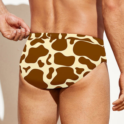 Brown Cow Print Men's Swim Briefs