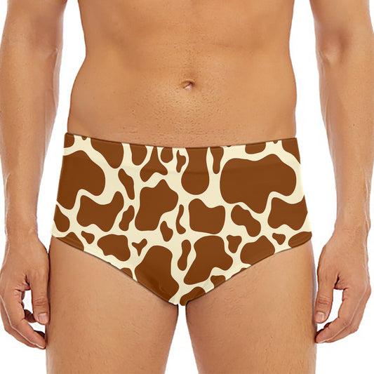 Brown Cow Print Men's Triangle Swim Briefs