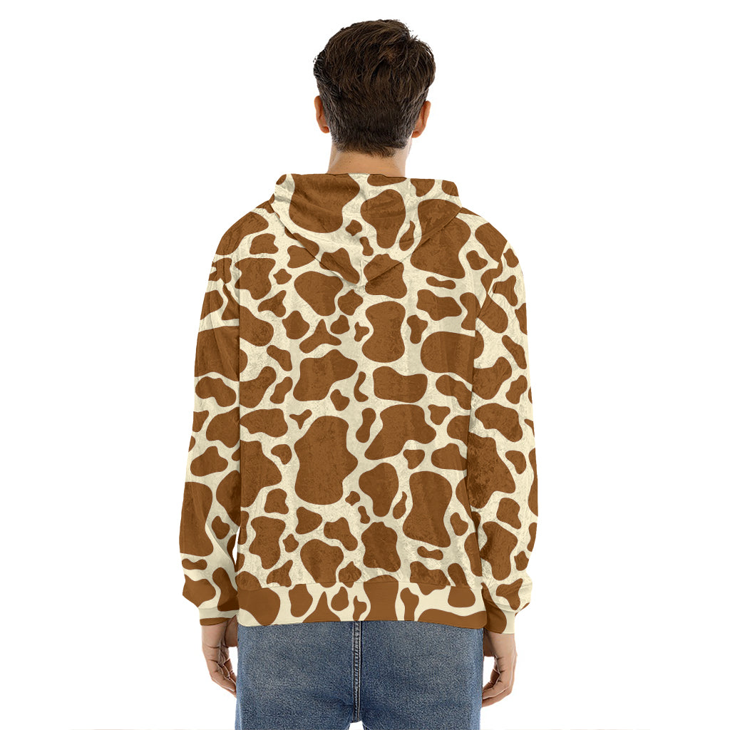Brown Cow Print Men's Velvet Pullover Hoodie