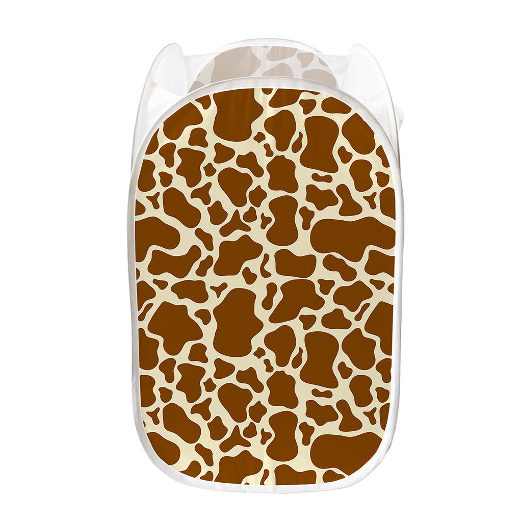 Brown Cow Print Mesh Laundry Hamper