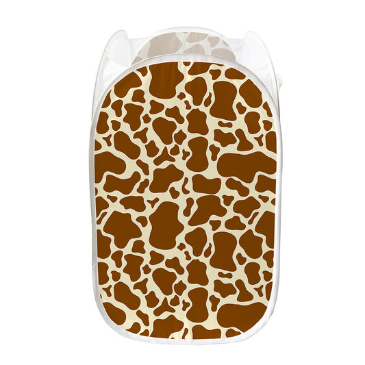 Brown Cow Print Mesh Laundry Hamper