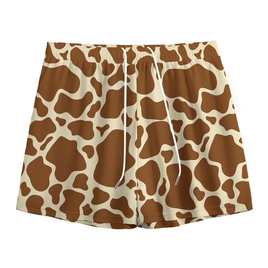 Brown Cow Print Mesh Shorts