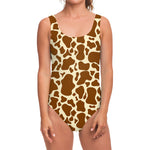 Brown Cow Print One Piece Swimsuit