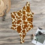 Brown Cow Print One Shoulder Bodysuit