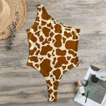 Brown Cow Print One Shoulder Bodysuit