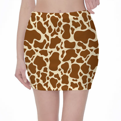 Brown Cow Print Pencil Mini Skirt