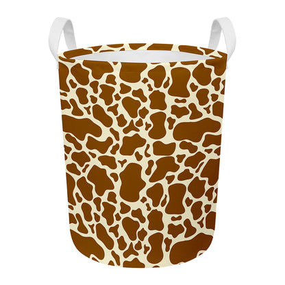 Brown Cow Print Round Laundry Basket