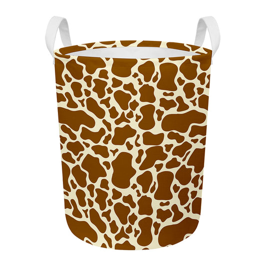 Brown Cow Print Round Laundry Basket