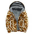 Brown Cow Print Sherpa Lined Zip Up Hoodie