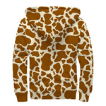 Brown Cow Print Sherpa Lined Zip Up Hoodie