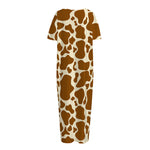 Brown Cow Print Short Sleeve Long Nightdress