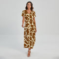 Brown Cow Print Short Sleeve Maxi Dress