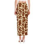 Brown Cow Print Side Slit Maxi Skirt