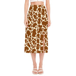 Brown Cow Print Side Slit Midi Skirt